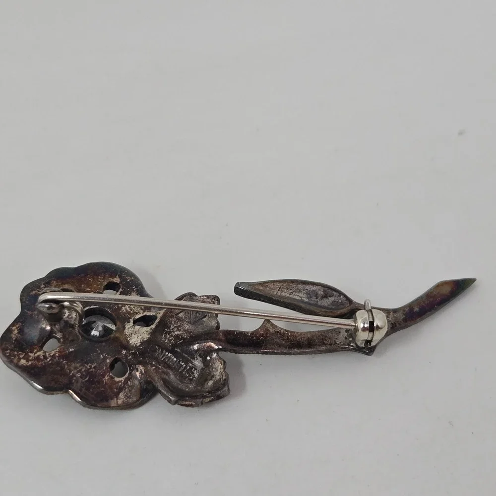 Judith Jack Sterling Silver‎ Marcasite Flower Brooch Pin Cubic Zirconia Rose JJ